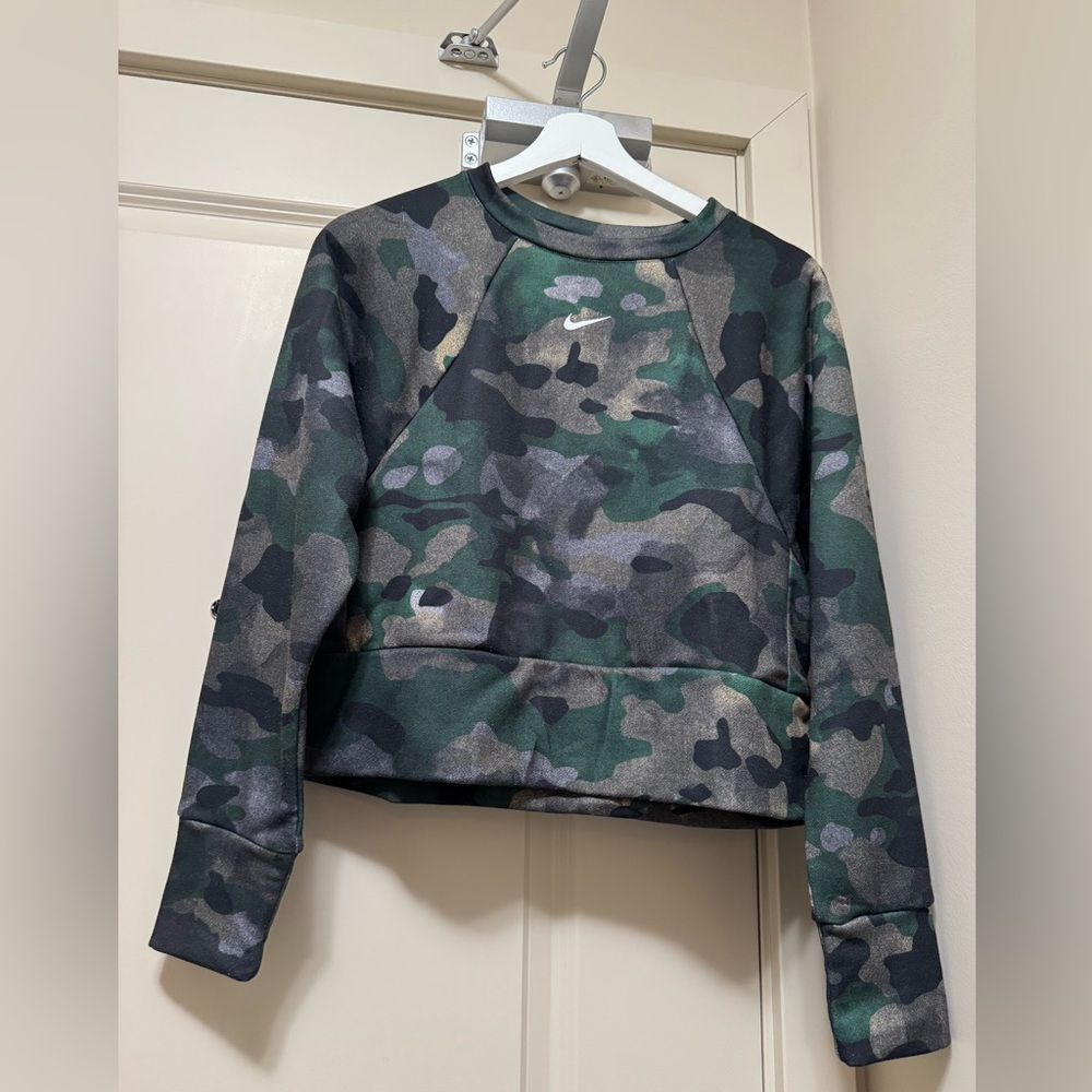 Nike Green and Black Camo Sweatshirt